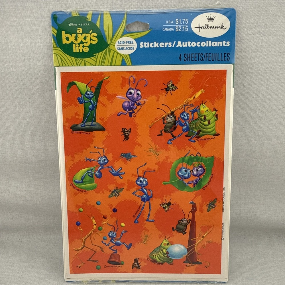 Vintage Disney Pixar A BUG'S LIFE Orange Red SEALED Hallmark Stickers 4 Sheets